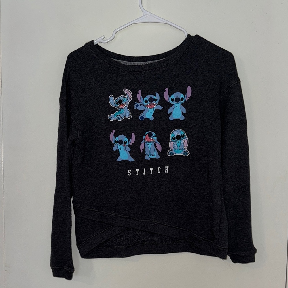 Disney Black Crewneck with Stitch Designs